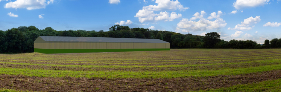 3D render of large agricultural storage building