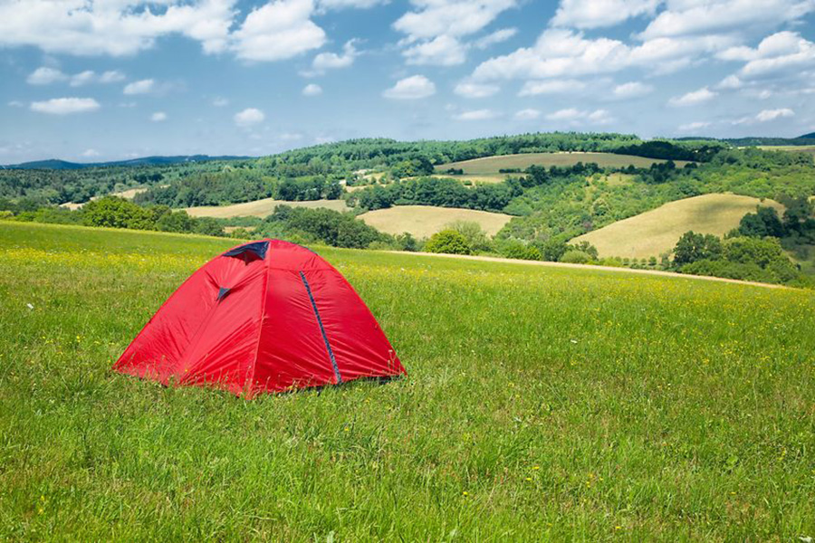 Tent pitched on a farm